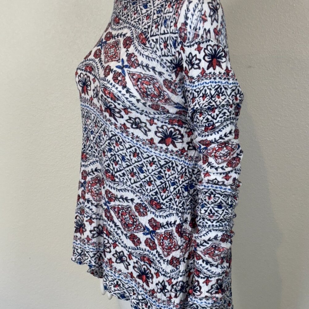 Lucky Brand Women's L Knit Top Floral Print High-Low Turtleneck‎ Split Back Boho - Picture 4 of 16